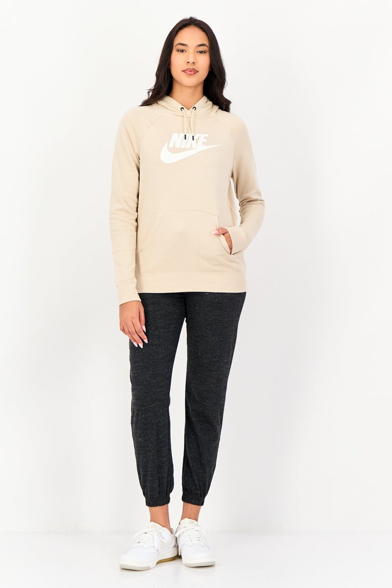 Nike Women Brand Logo Long Sleeve Outdoor Hoodie, Beige - Image 2